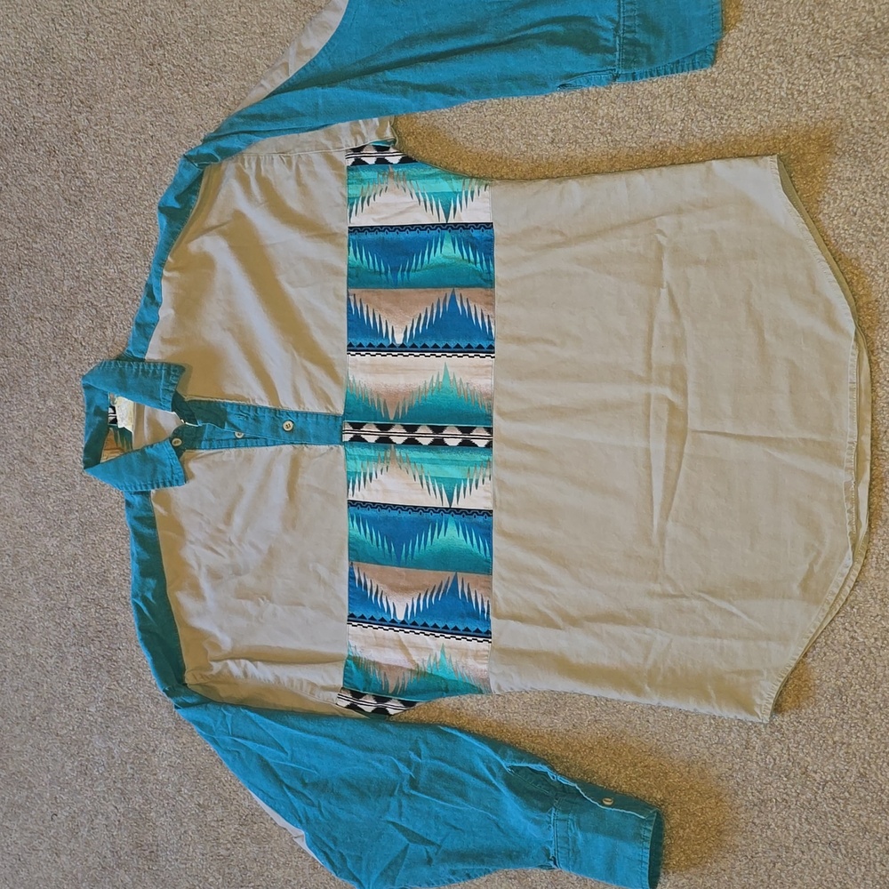 Vintage Roper Teal and Beige Casual Shirt